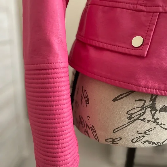 Vibrant Pink Leather Motorcycle Jacket - Picture 6 of 12